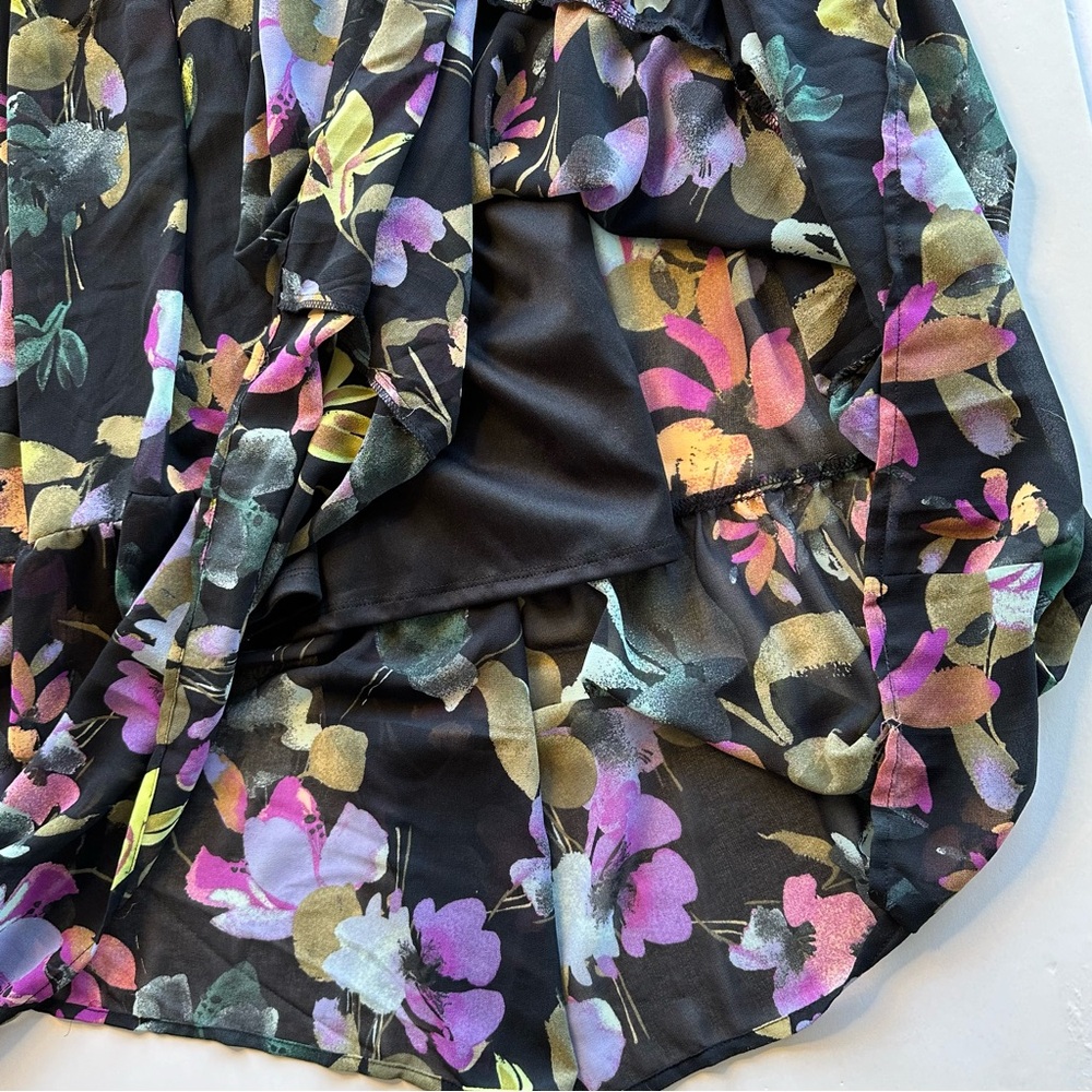 Ava & Viv Women 3X Maxi Dress Black Floral Multi Sheer Tiered Flutter Sleeves - Picture 9 of 14